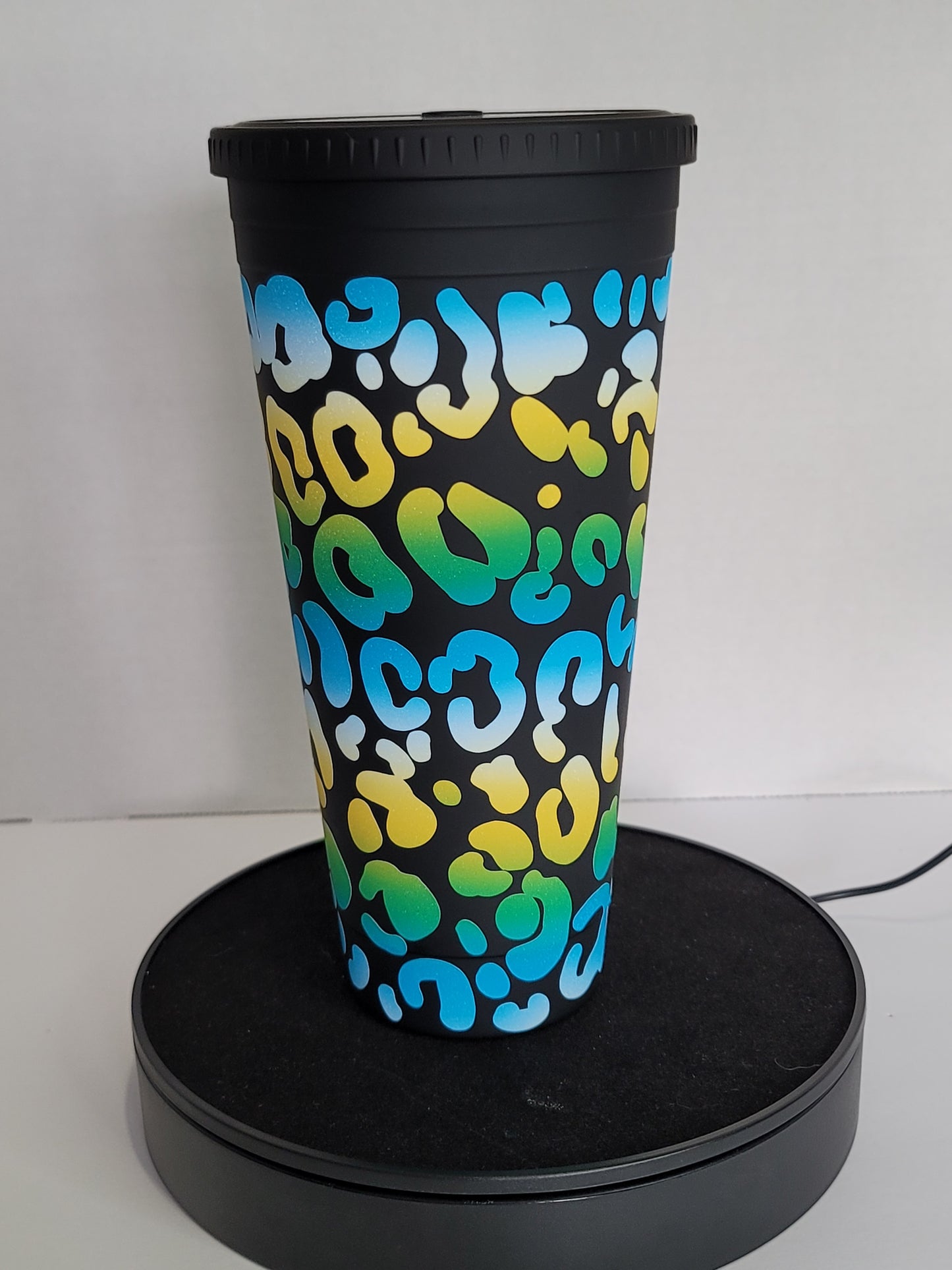 Blue and Yellow Leopard Print Cold Tumbler