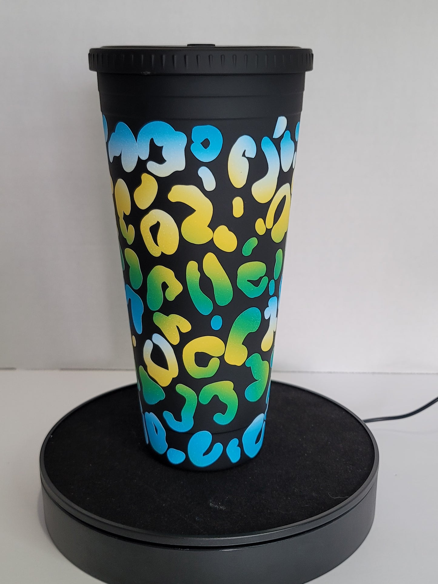 Blue and Yellow Leopard Print Cold Tumbler