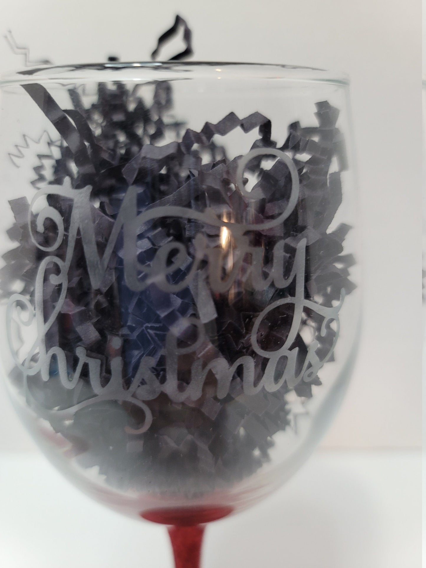 Set of 2 Etched Glass Glittered Wine Glasses