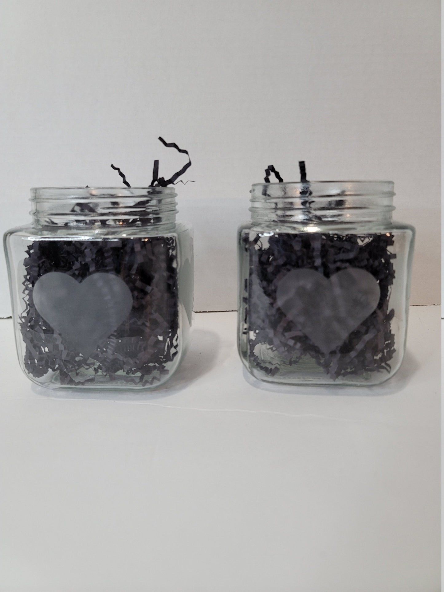 Set of 2 Heart Etched Glass Jars/ Candle Holder