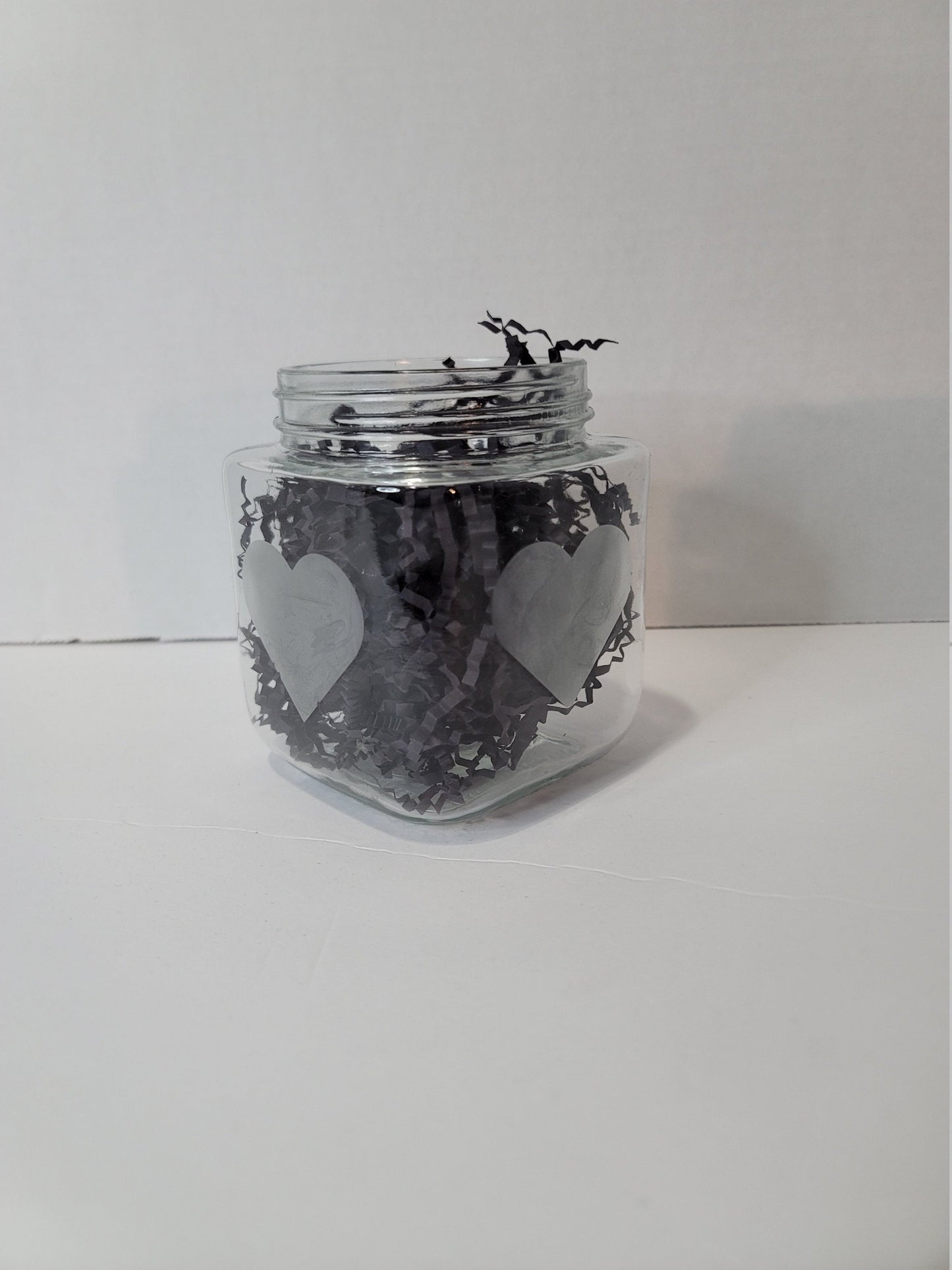 Set of 2 Heart Etched Glass Jars/ Candle Holder