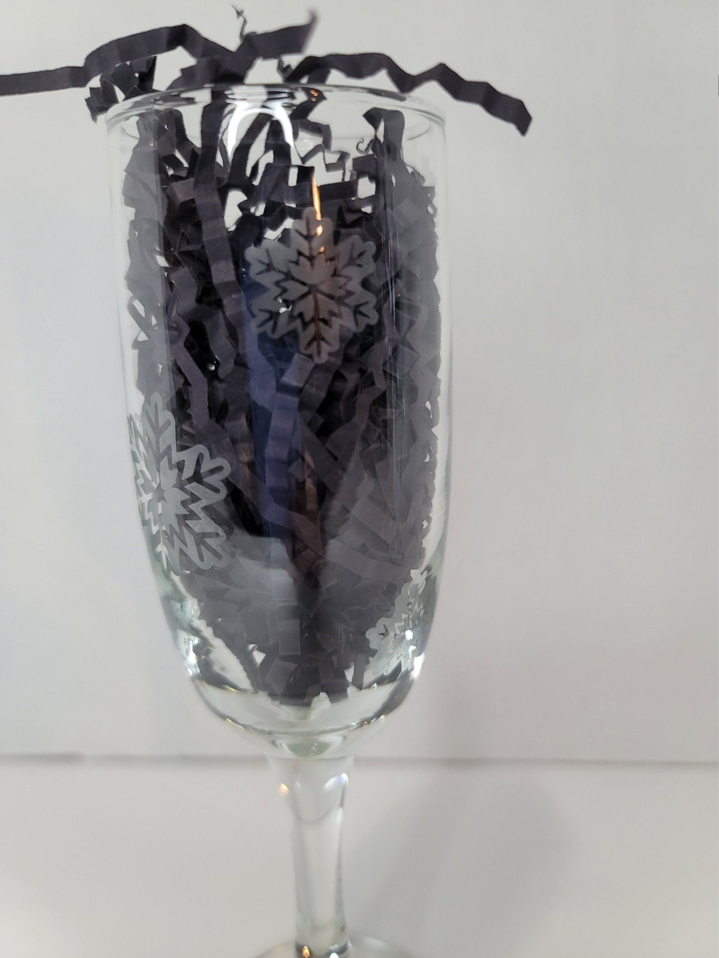 Etched Champagne Glasses with Snowflakes