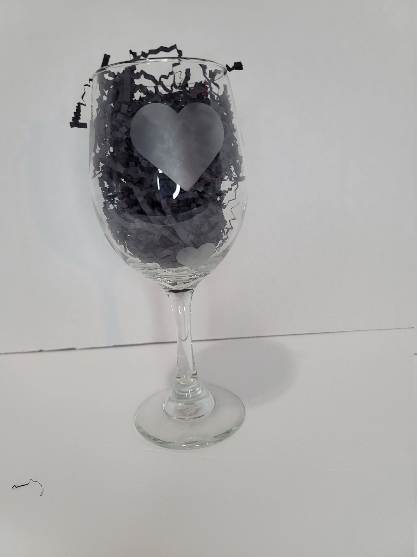 Set of 2 Heart Etched Wine Glasses.